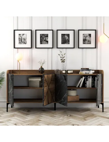Dulap Tip Consola Venedik - Walnut, Black Marble 180 X 78 X 35  - 3