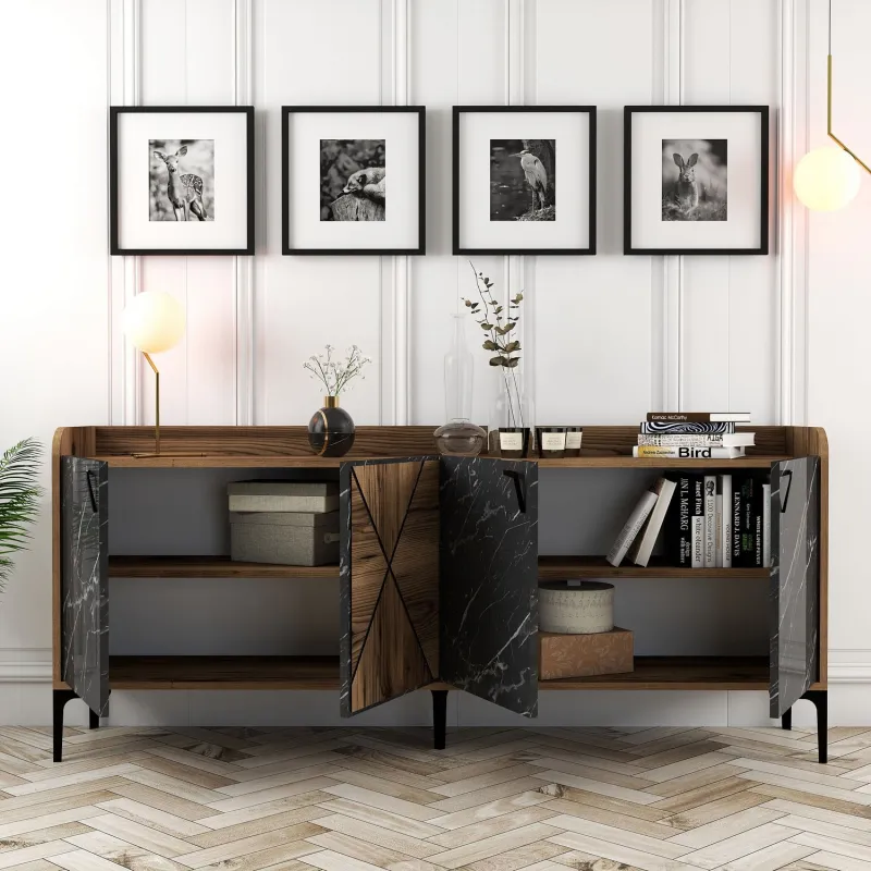 Dulap Tip Consola Venedik - Walnut, Black Marble 180 X 78 X 35  - 3
