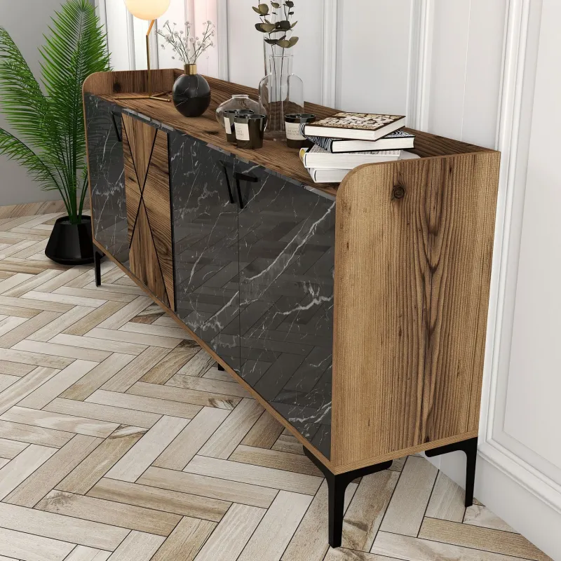 Dulap Tip Consola Venedik - Walnut, Black Marble 180 X 78 X 35  - 4