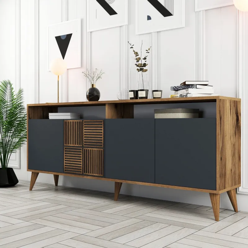 Dulap Tip Consola Milan - Walnut, Anthracite 180 X 78.6 X 35  - 2