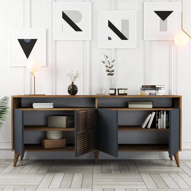 Dulap Tip Consola Milan - Walnut, Anthracite 180 X 78.6 X 35  - 3