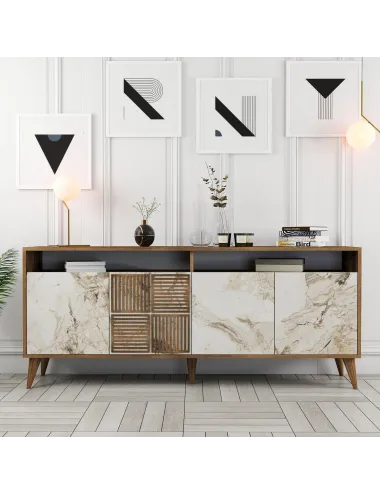 Dulap Tip Constola Milan - Walnut, White Marble 180 X 78.6 X 35  - 1