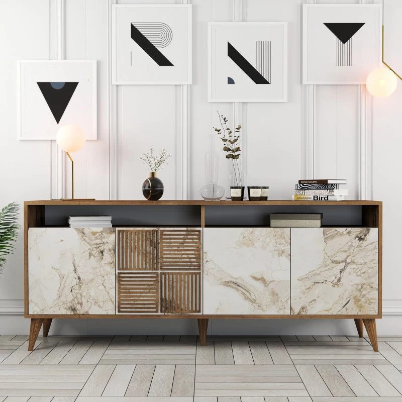 Dulap Tip Constola Milan - Walnut, White Marble 180 X 78.6 X 35  - 1