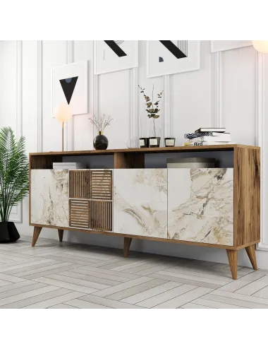 Dulap Tip Constola Milan - Walnut, White Marble 180 X 78.6 X 35  - 2