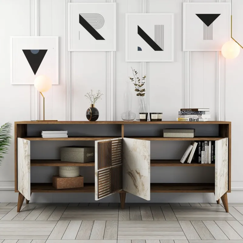 Dulap Tip Constola Milan - Walnut, White Marble 180 X 78.6 X 35  - 3