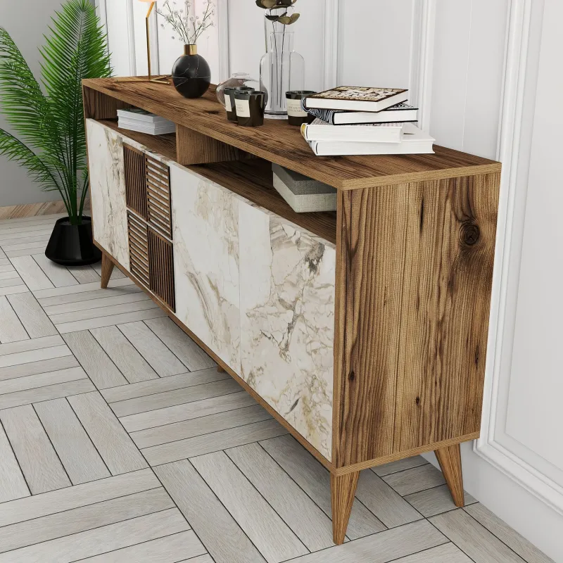 Dulap Tip Constola Milan - Walnut, White Marble 180 X 78.6 X 35  - 4