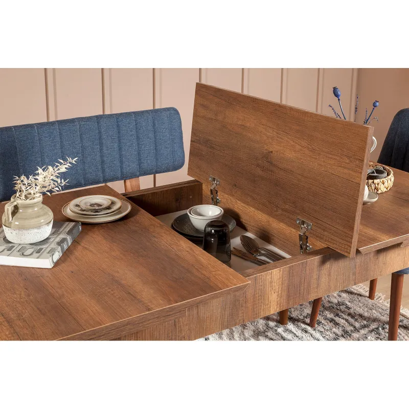 Set Masa si Scaune 5 Piese Vina Walnut Dark Blue  - 3