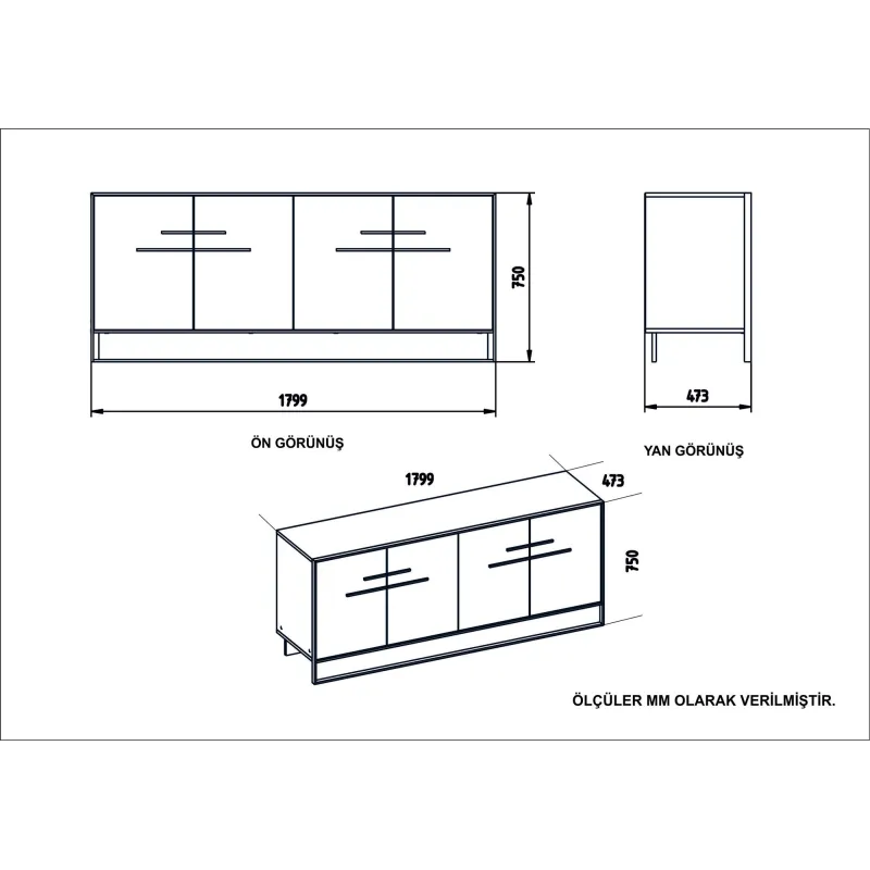 Dulap Tip Consola Polka - White 179.9 X 75 X 47.3  - 5