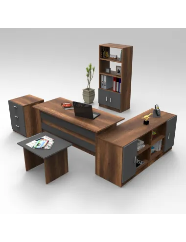 Set Mobila Pentru Birou 5 Piese VO15-BA Culoare Nuc si Antracit - 1