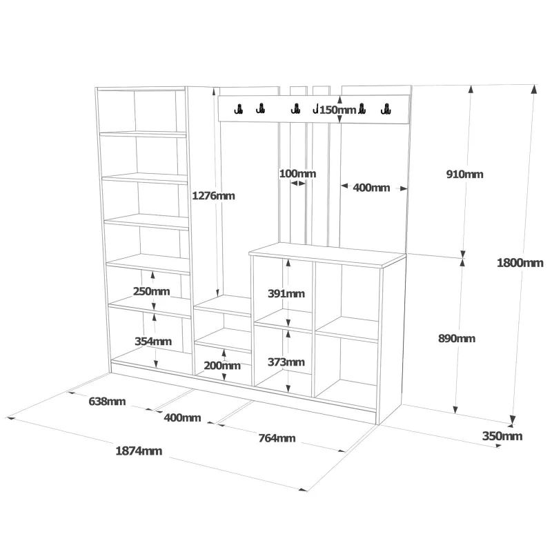 Cuier Dimensiuni Mari cu Dulapioare si Oglinda DD9-AW 187.2 X 180 X 37.5  - 6