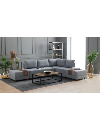 Canapea Tip Coltar cu Tabureti Fly Corner Sofa Bed Right- Grey - 1