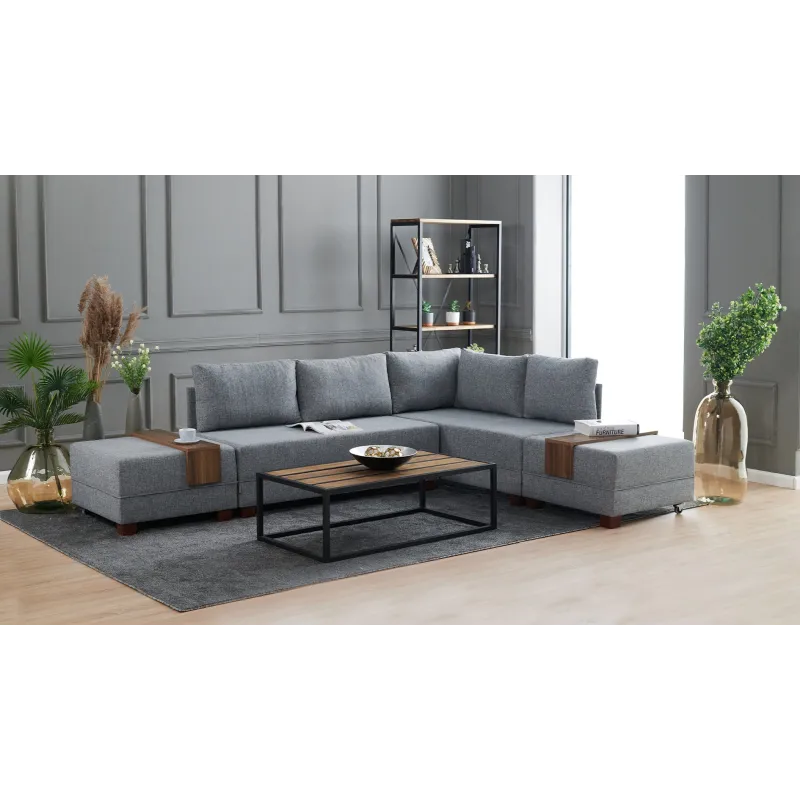 Canapea Tip Coltar cu Tabureti Fly Corner Sofa Bed Right- Grey  - 1