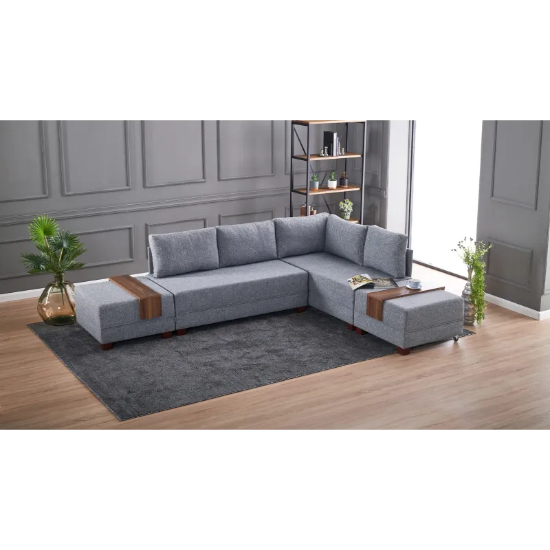 Canapea Tip Coltar cu Tabureti Fly Corner Sofa Bed Right- Grey  - 2