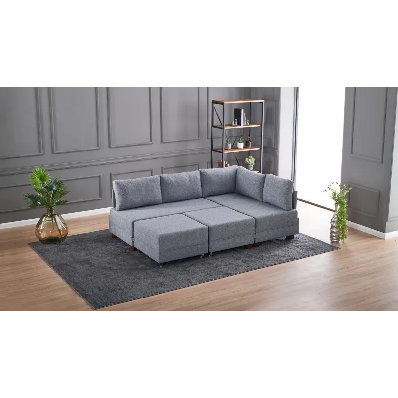 Canapea Tip Coltar cu Tabureti Fly Corner Sofa Bed Right- Grey  - 5