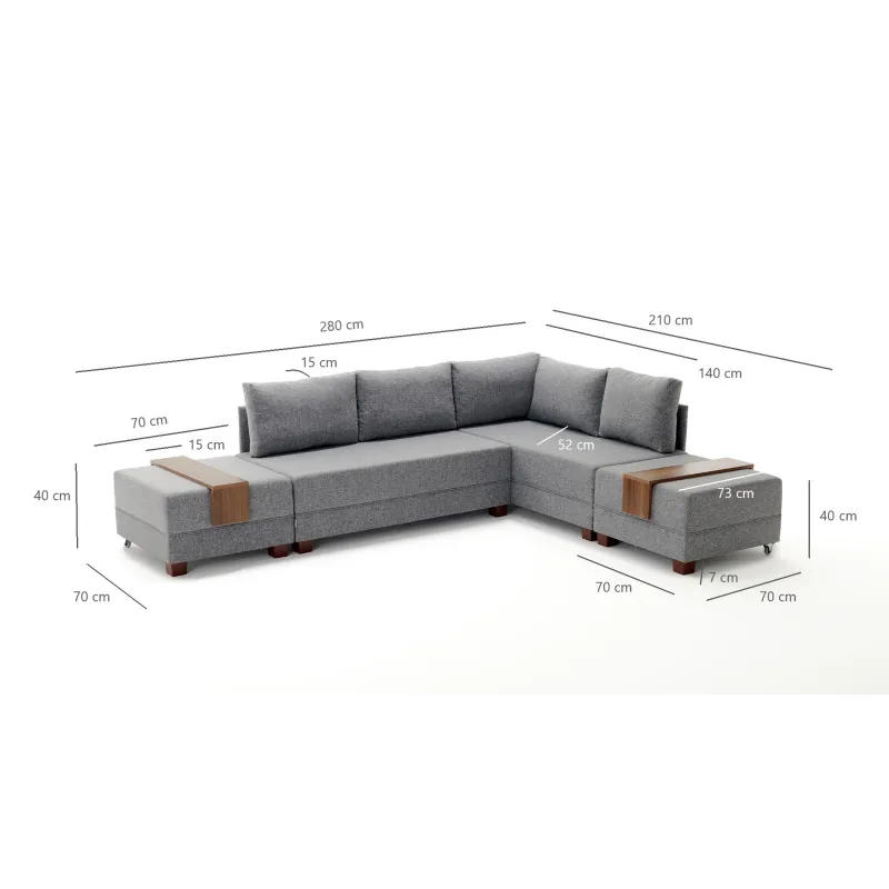 Canapea Tip Coltar cu Tabureti Fly Corner Sofa Bed Right- Grey  - 6