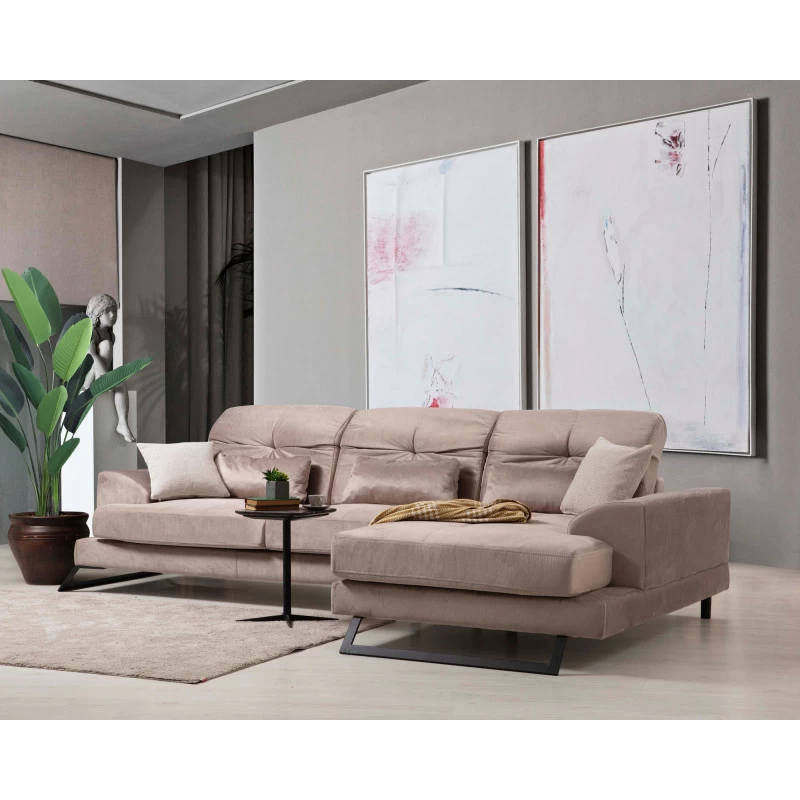 Canapea Tip Coltar Tapitat cu Perne Incluse Frido Corner Right (L3+Chl) - Beige  - 3