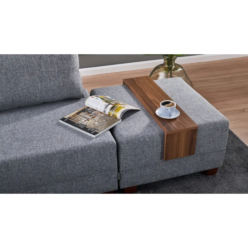 Canapea Tip Coltar Tapitat cu Tabureti Fly Corner Sofa Bed Left - Grey  - 4