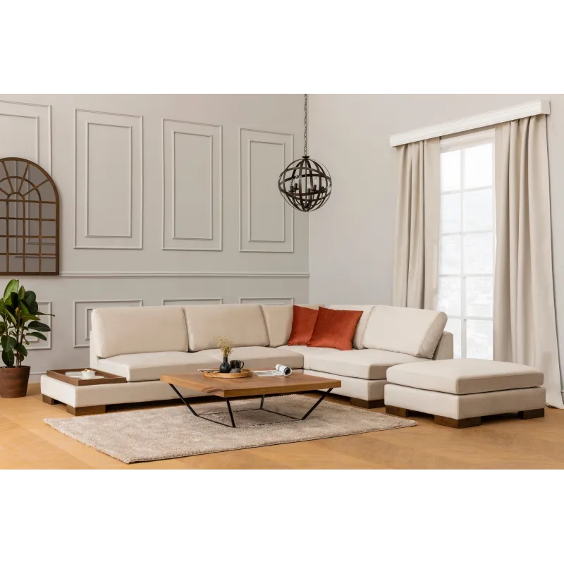Canapea Tip Coltar cu Taburet Tulip Corner Right With Pouf - Beige  - 1