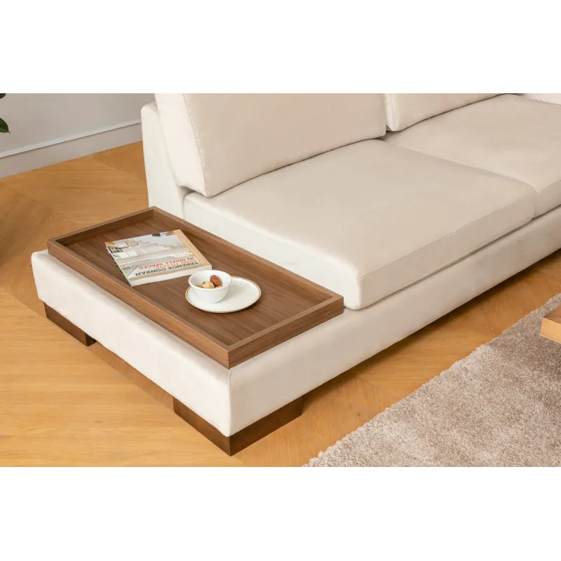 Canapea Tip Coltar cu Taburet Tulip Corner Right With Pouf - Beige  - 4