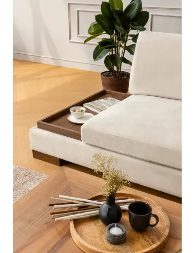 Canapea Tip Coltar cu Taburet Tulip Corner Right With Pouf - Beige  - 5