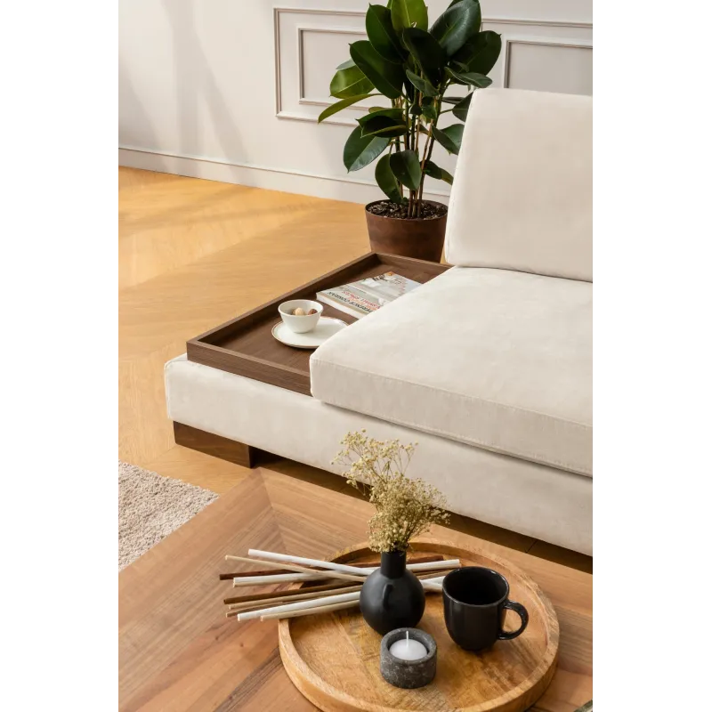 Canapea Tip Coltar cu Taburet Tulip Corner Right With Pouf - Beige  - 5