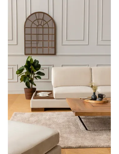 Canapea Tip Coltar cu Taburet Tulip Corner Right With Pouf - Beige  - 6