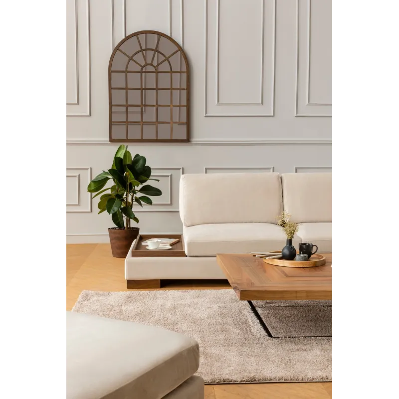 Canapea Tip Coltar cu Taburet Tulip Corner Right With Pouf - Beige  - 6