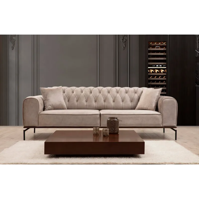 Canapea Tapitata cu Spatar Reglabil Siesta With Capitone 3 Seater - Cream  - 1