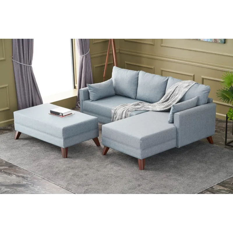 Canapea Tip Coltar cu Taburet Bella Soft Mini Köşe Right - Blue  - 2