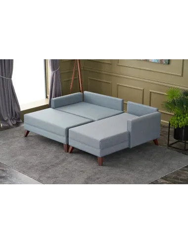 Canapea Tip Coltar cu Taburet Bella Soft Mini Köşe Right - Blue  - 5