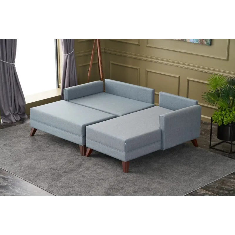 Canapea Tip Coltar cu Taburet Bella Soft Mini Köşe Right - Blue  - 5