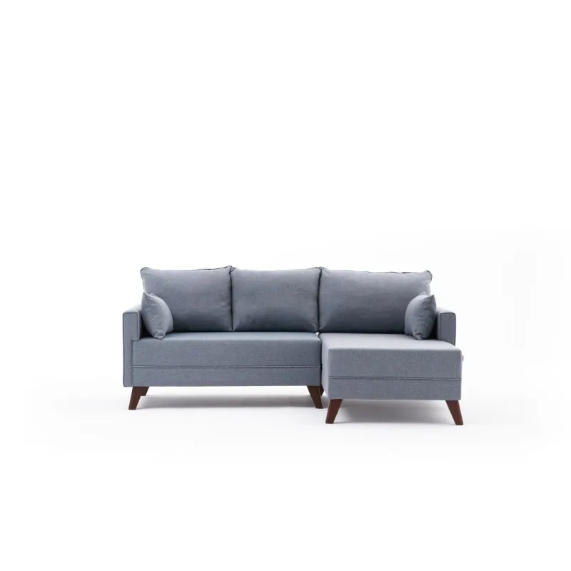 Canapea Tip Coltar cu Taburet Bella Soft Mini Köşe Right - Blue  - 6