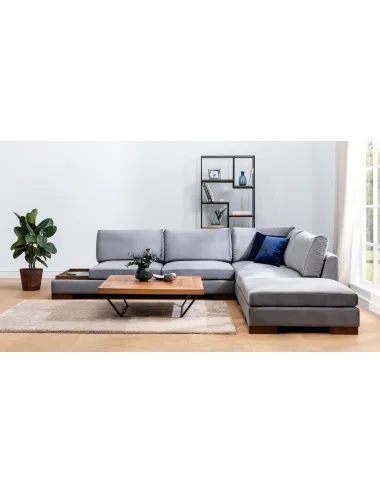 Canapea Tapitata Tip Coltar cu Suport Cafea si Taburet Tulip Corner Right With Pouf - Dark Grey - 1