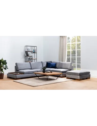 Canapea Tapitata Tip Coltar cu Suport Cafea si Taburet Tulip Corner Right With Pouf - Dark Grey - 2