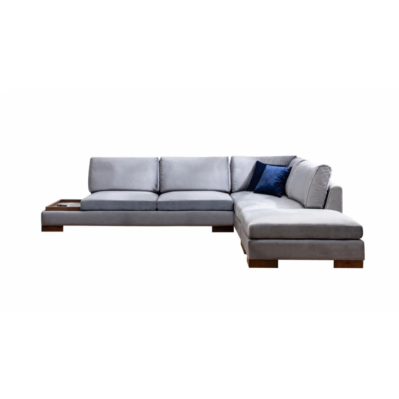 Canapea Tapitata Tip Coltar cu Suport Cafea si Taburet Tulip Corner Right With Pouf - Dark Grey  - 6