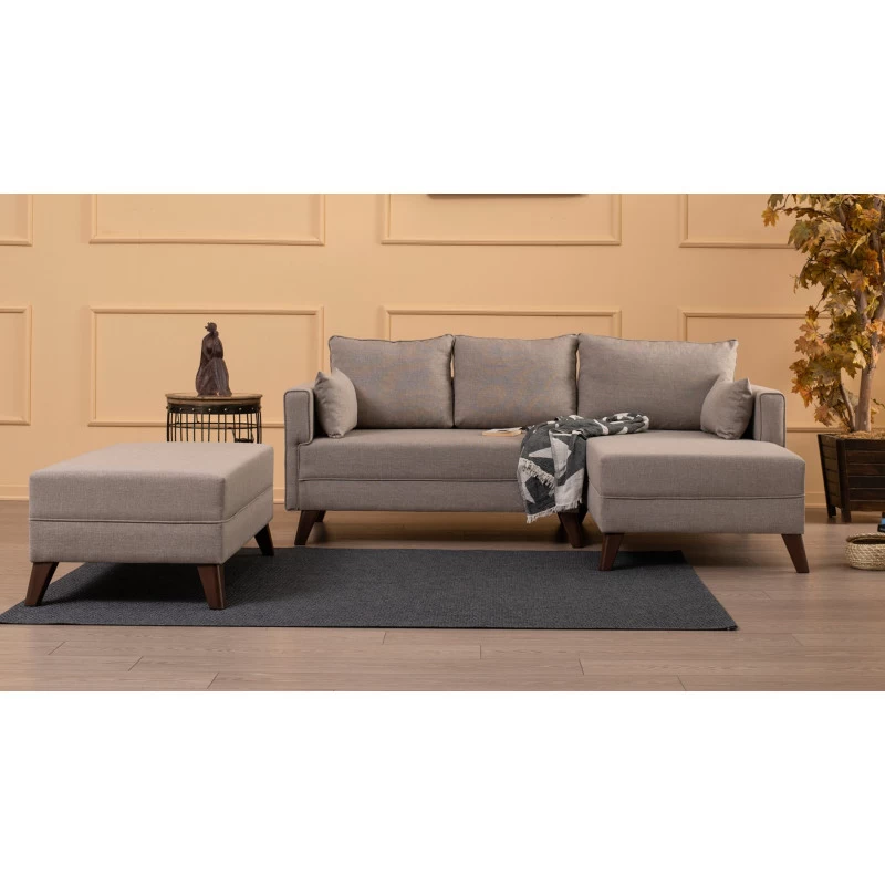 Canapea Tip Coltar Tapitat cu Taburet Bella Corner Sofa Right 2 - Cream  - 1