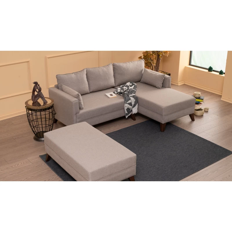 Canapea Tip Coltar Tapitat cu Taburet Bella Corner Sofa Right 2 - Cream  - 2
