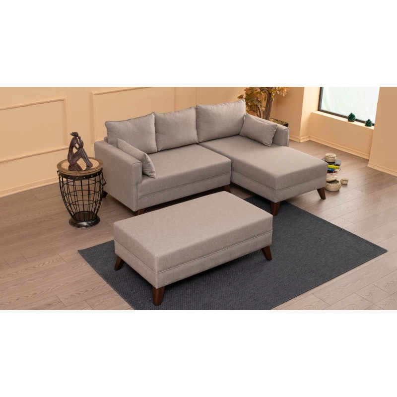 Canapea Tip Coltar Tapitat cu Taburet Bella Corner Sofa Right 2 - Cream  - 3