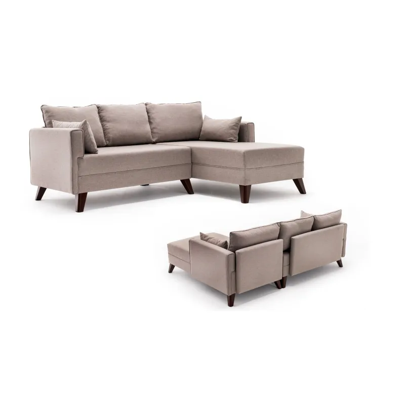 Canapea Tip Coltar Tapitat cu Taburet Bella Corner Sofa Right 2 - Cream  - 6
