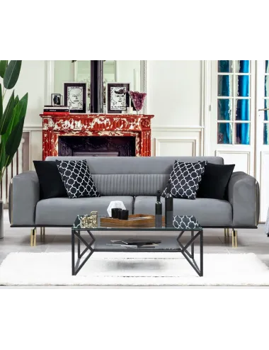 Canapea 3 Locuri London - Grey cu Ornament Auriuiu - 1
