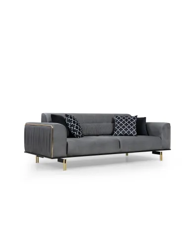 Canapea 3 Locuri London - Grey cu Ornament Auriuiu  - 3