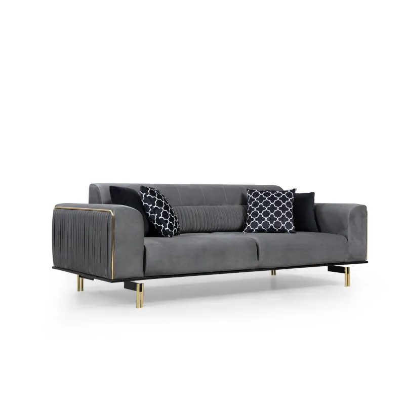 Canapea 3 Locuri London - Grey cu Ornament Auriuiu  - 3