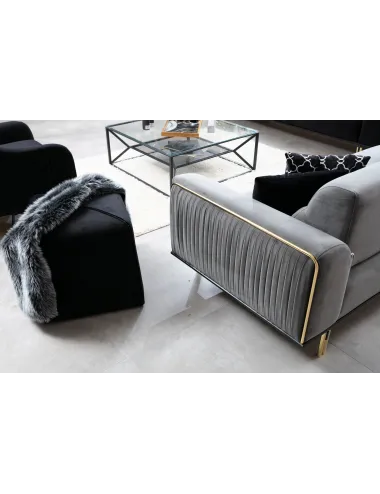 Canapea 3 Locuri London - Grey cu Ornament Auriuiu  - 5