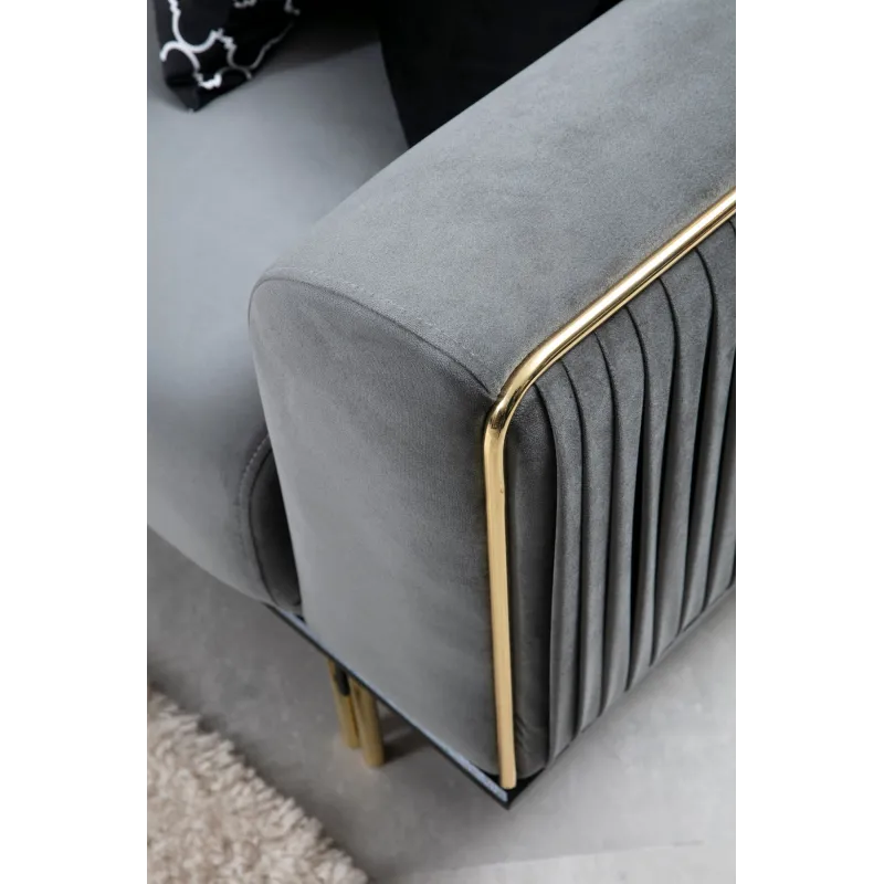 Canapea 3 Locuri London - Grey cu Ornament Auriuiu  - 6