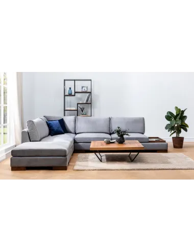 Canapea Tip Coltar Tapitat Cu Taburet si Suport Cafea Tulip Corner Left With Pouf - Dark Grey  - 1