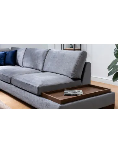 Canapea Tip Coltar Tapitat Cu Taburet si Suport Cafea Tulip Corner Left With Pouf - Dark Grey  - 3