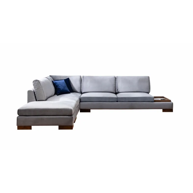 Canapea Tip Coltar Tapitat Cu Taburet si Suport Cafea Tulip Corner Left With Pouf - Dark Grey  - 6