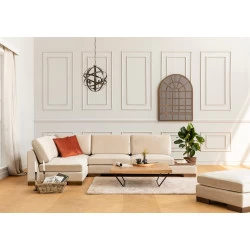 Canapea Tip Coltar cu Suport Cafea si Taburet Tulip Corner Left With Pouf - Beige - 2