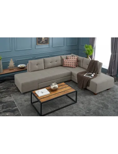 Canapea Tip Coltar Extensibil Manama Corner Sofa Bed Right - Cream - 1