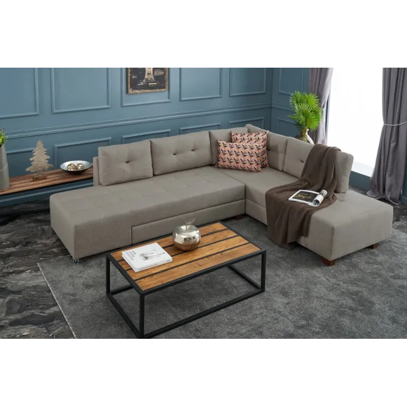 Canapea Tip Coltar Extensibil Manama Corner Sofa Bed Right - Cream  - 1